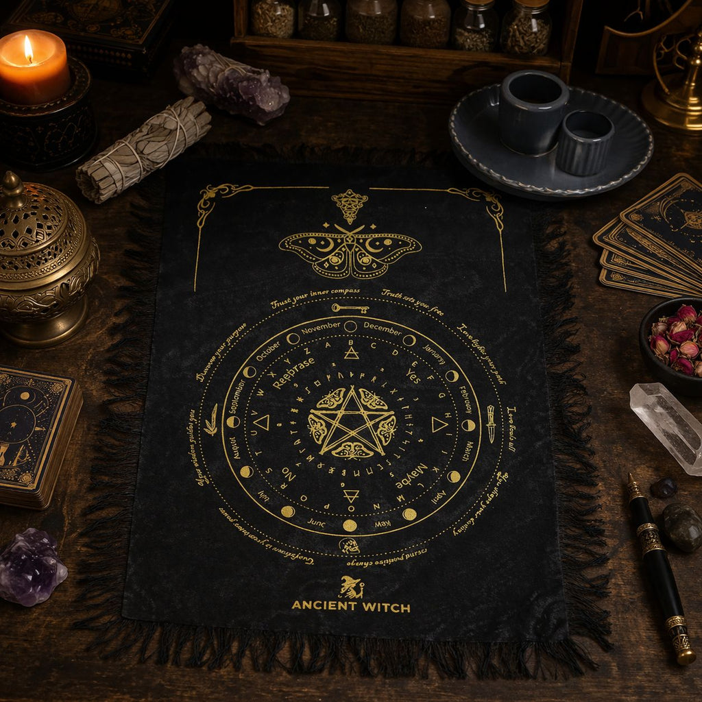 Ancient Witch Mystic Moth Pendulum Cloth - Black & Gold