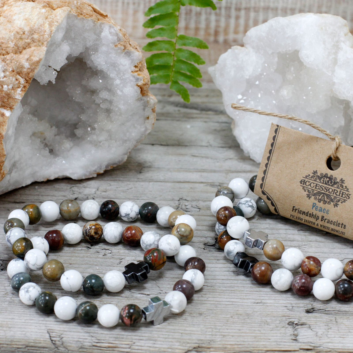 Peace Friendship Bracelet Set - Picasso Jasper & White Howlite – view 3