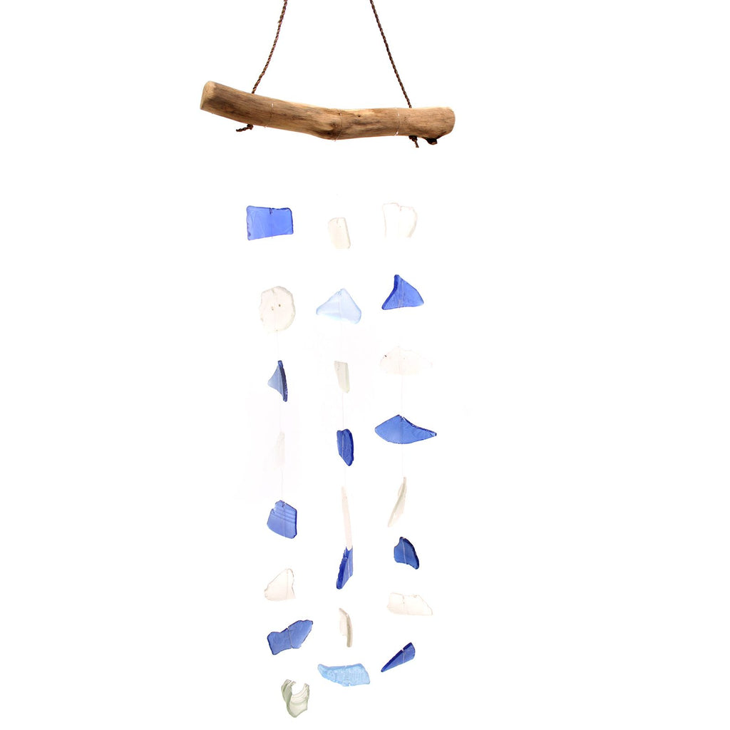 Recycled Glass Wind Chime - Three Drops, Blue & White