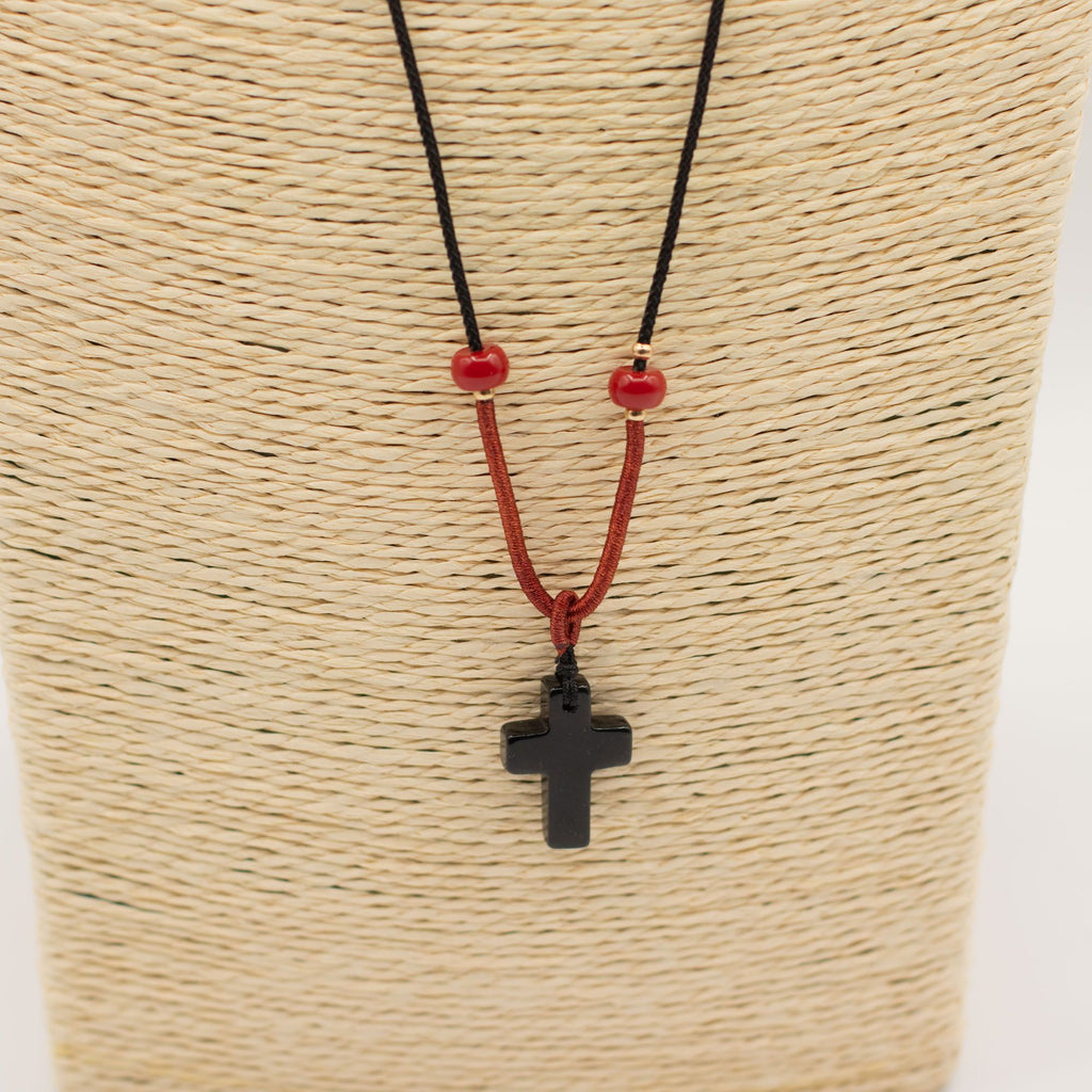 Black Agate Cross Cord Necklace Pendant – view 3