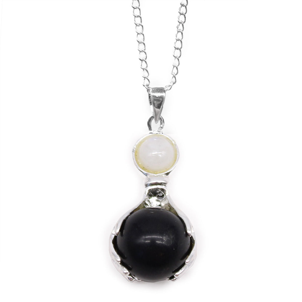 Black Agate Healing Hands Gemstone Pendant Necklace