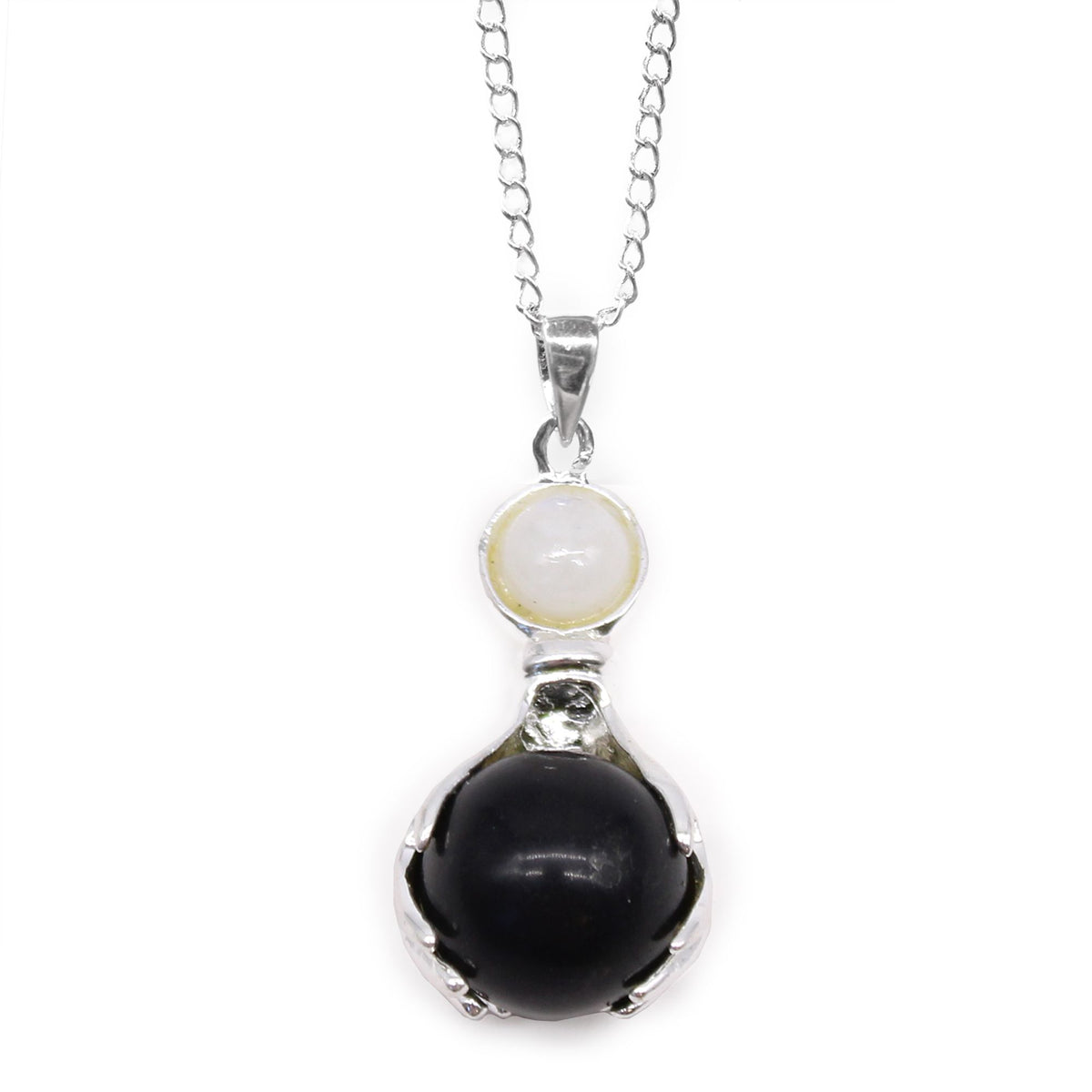 Black Agate Healing Hands Gemstone Pendant Necklace