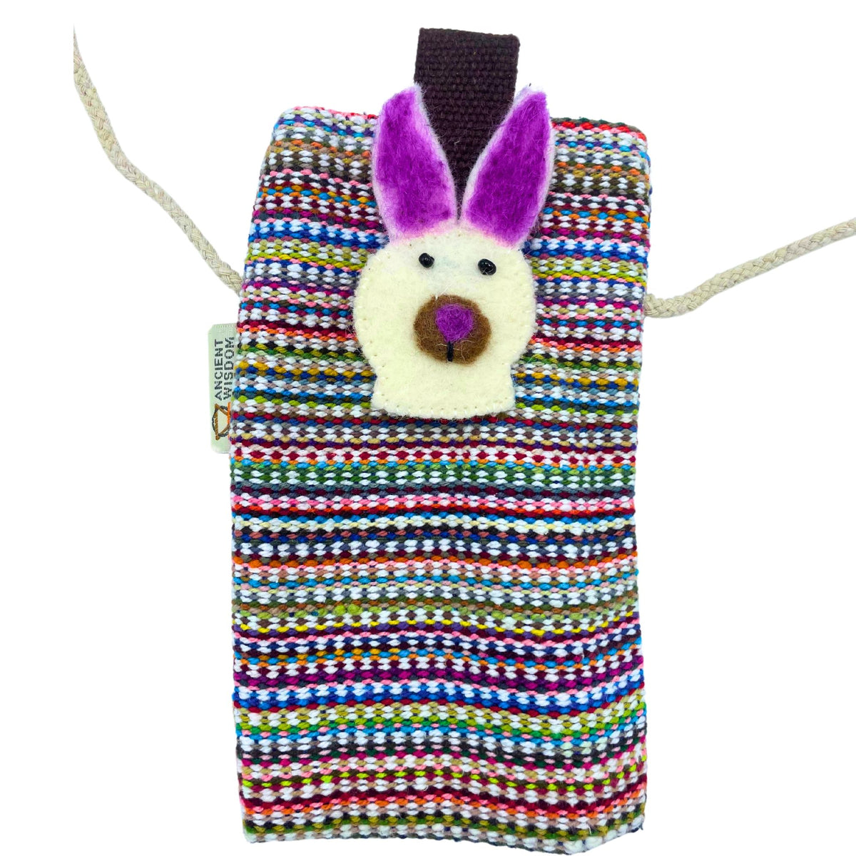 Cotton Phone Holder Bag with Bunny Print, Pink Stripes – view 2