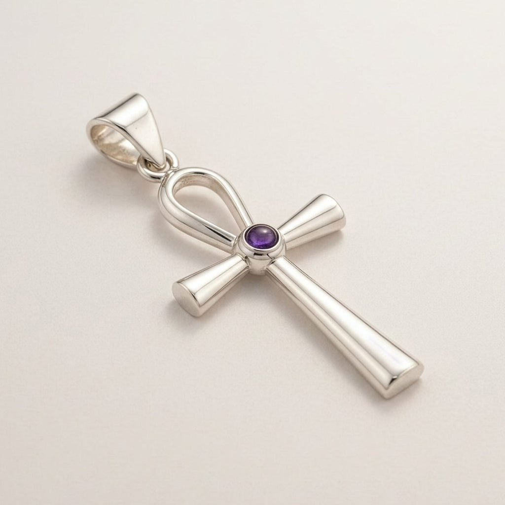 Ankh Symbol Pendant Necklace on Silver Plated Cord 45cm – view 2