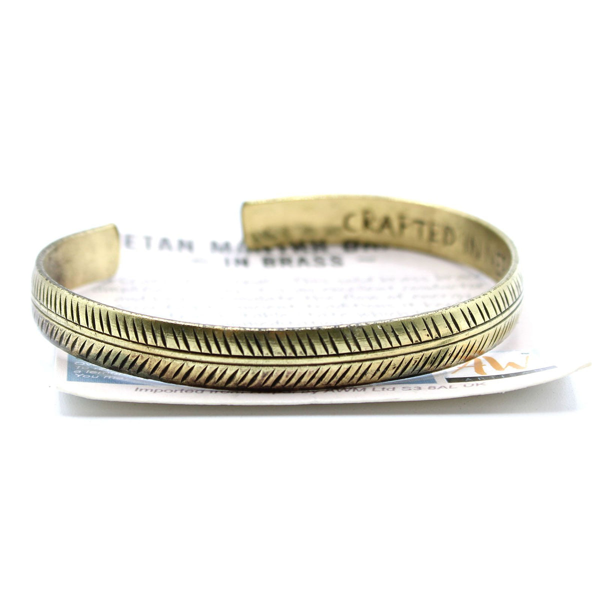 Solid Brass Tibetan Bracelet - Slim Tribal Leaf – view 3