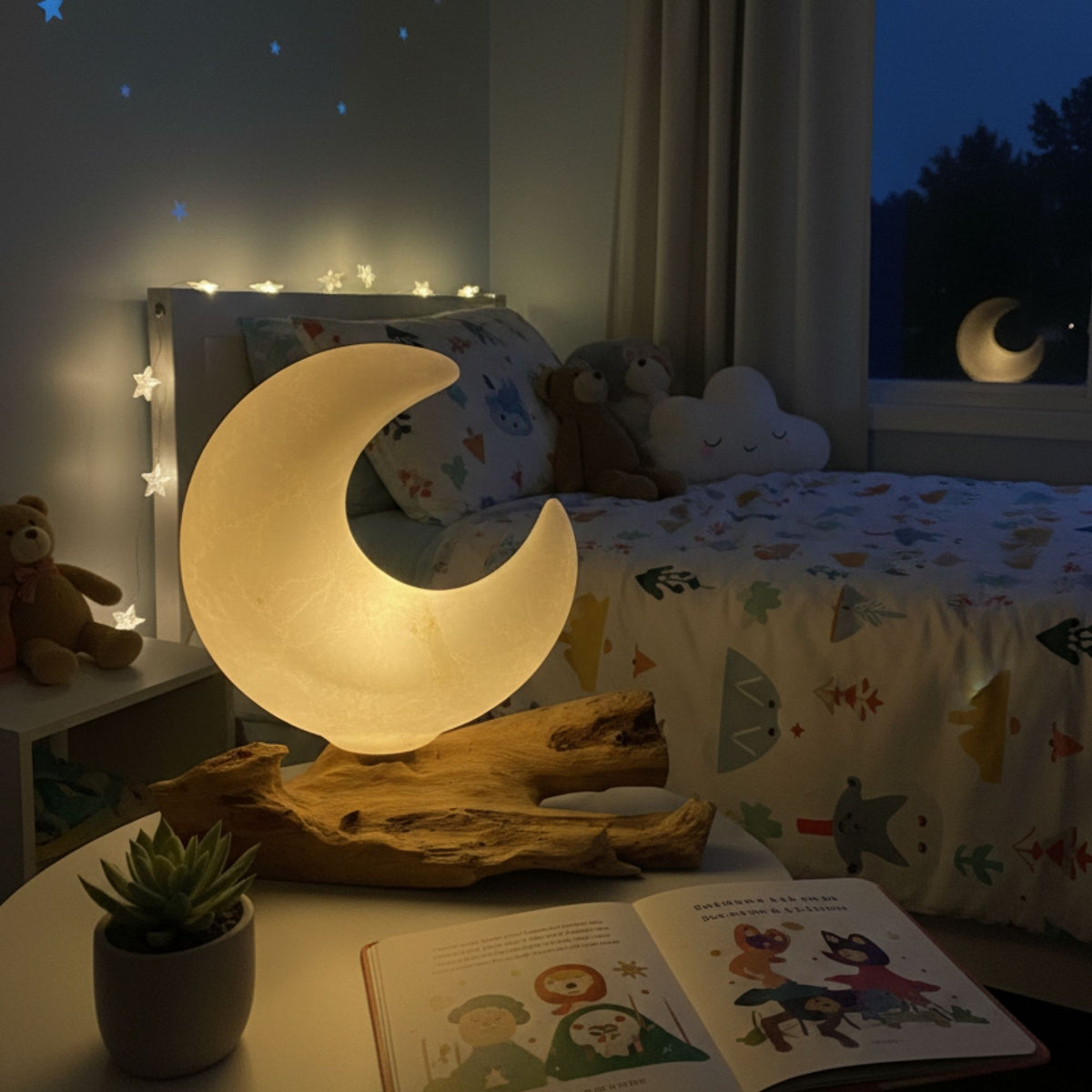 DriftGlow Lamp - Crackle Half Moon Shade, Grey