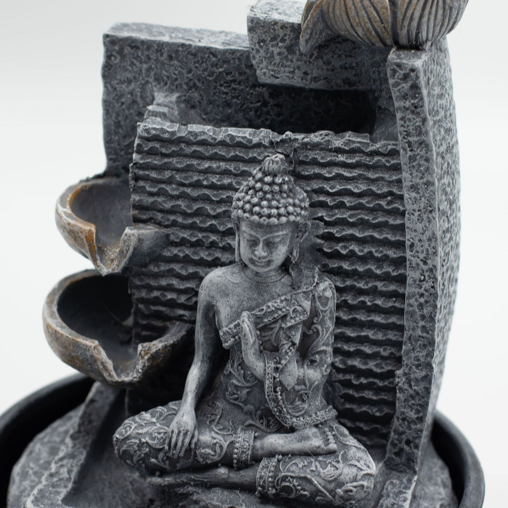 Buddha and Lotus Tabletop Water Feature, Cascading Pots – view 2