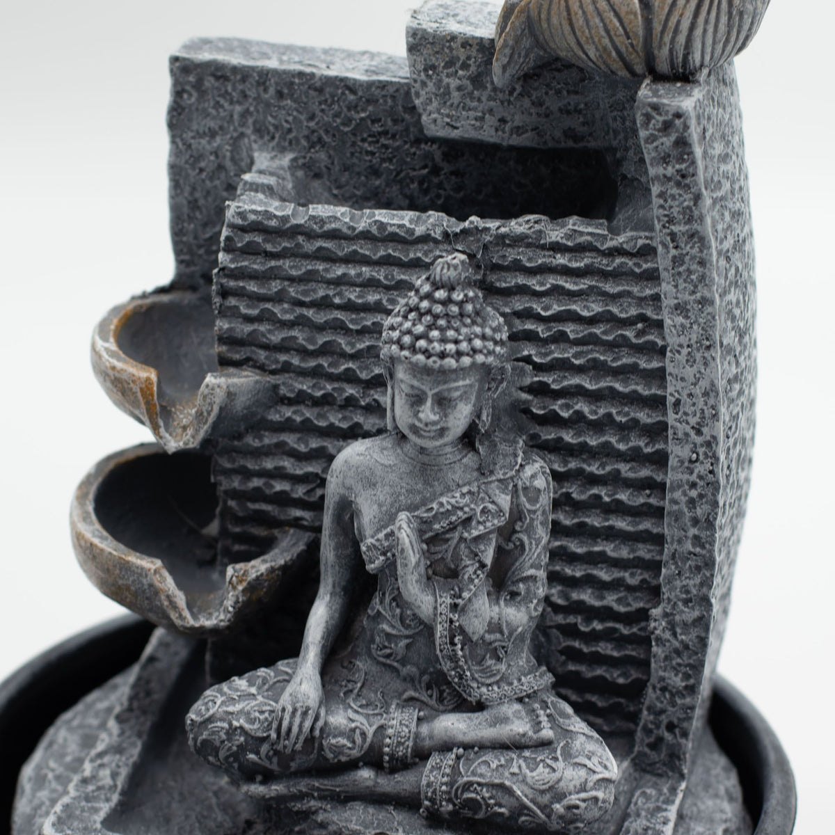 Buddha and Lotus Tabletop Water Feature, Cascading Pots – view 2