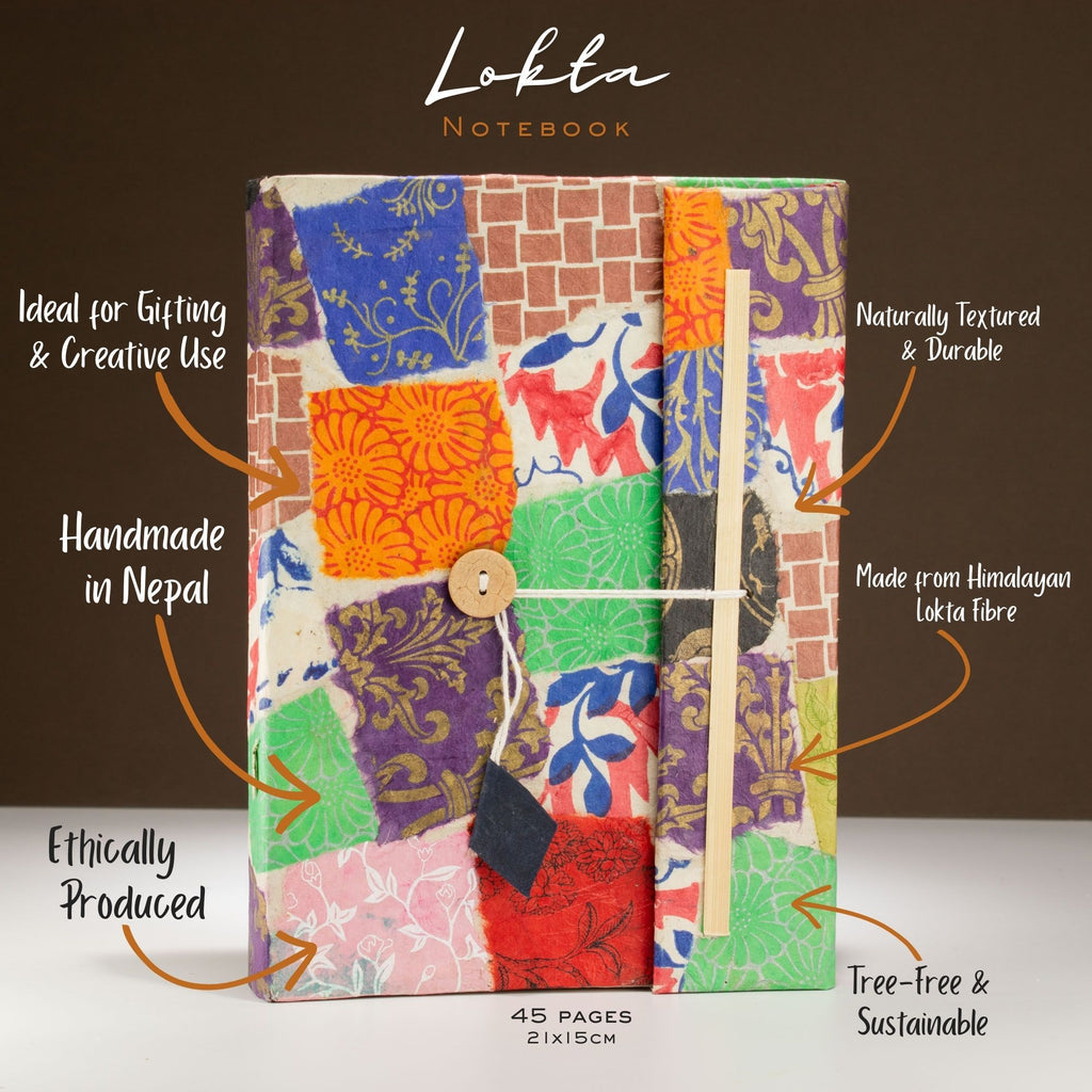 Lokta Patchwork Notebook – Large – Multi Colour – view 4
