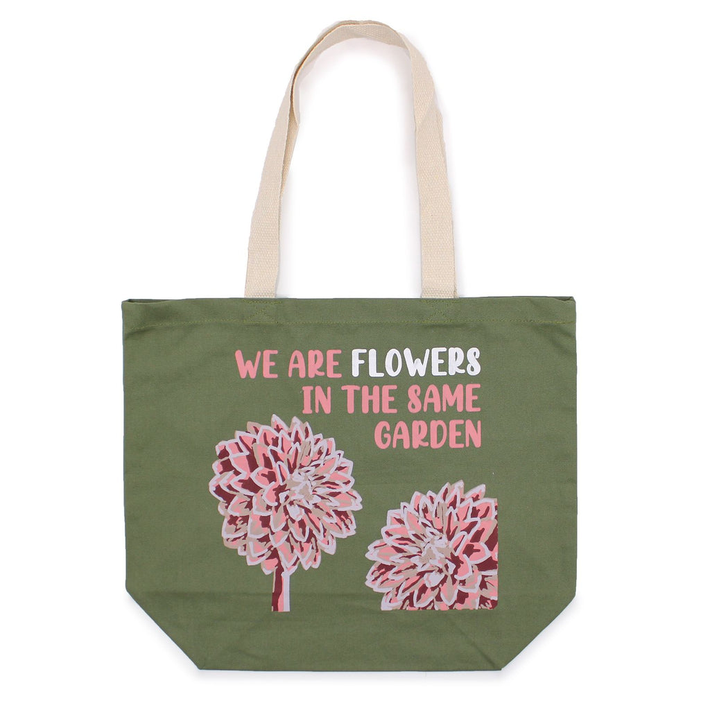 Printed Cotton Bag - We are Flowers, Olive Pink Natural – view 4