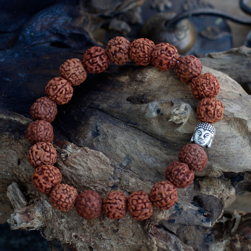 Rudraksha Buddha Bangle Mala - Brown Wood Beads – view 5