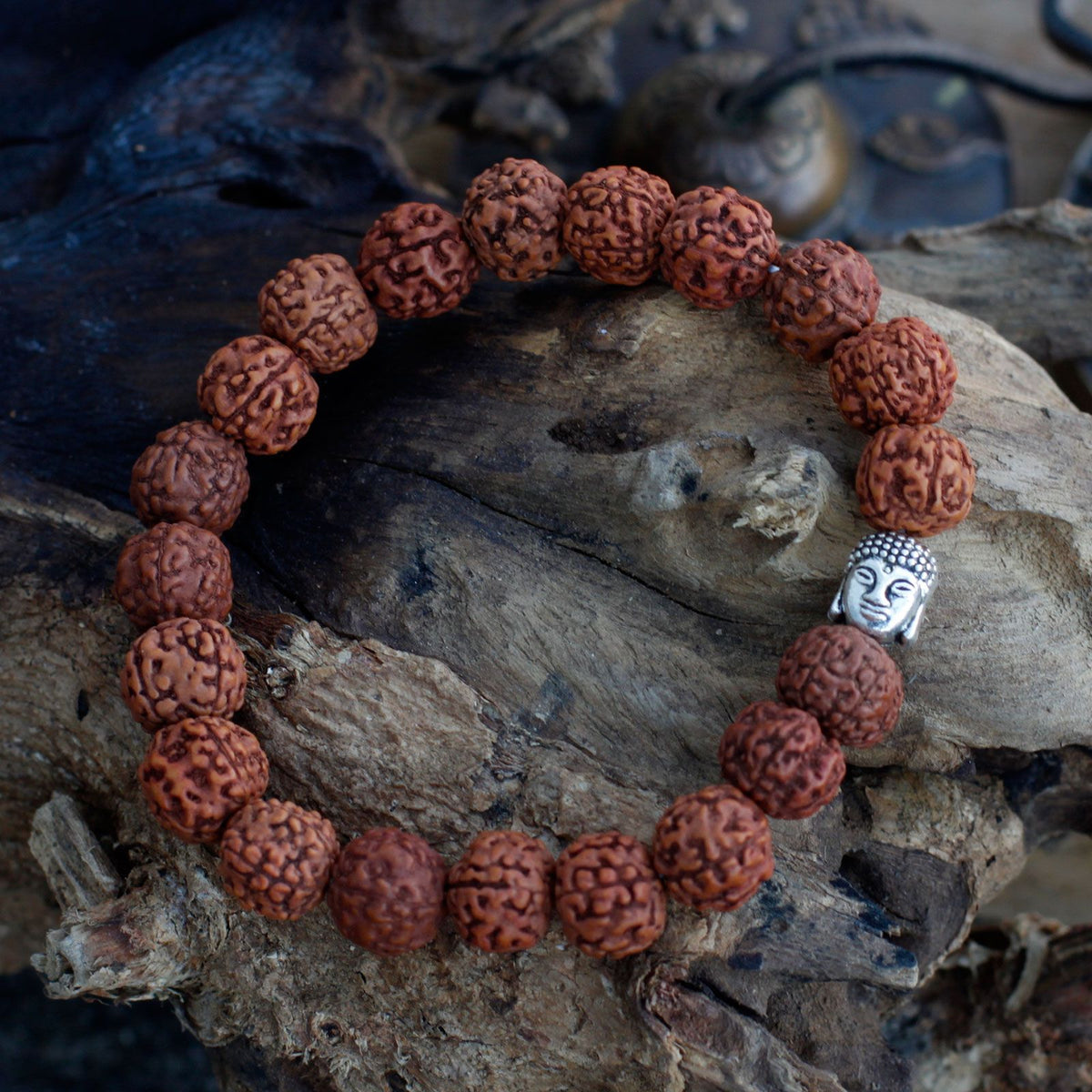 Rudraksha Buddha Bangle Mala - Brown Wood Beads – view 5