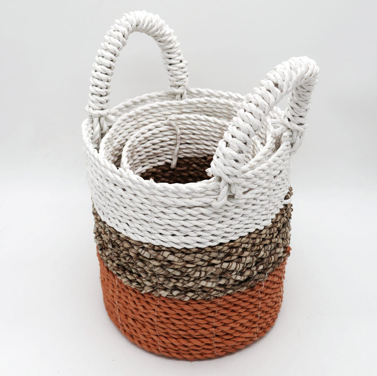 Seagrass Basket Set, 3 Pieces - Orange, Natural, White – view 2