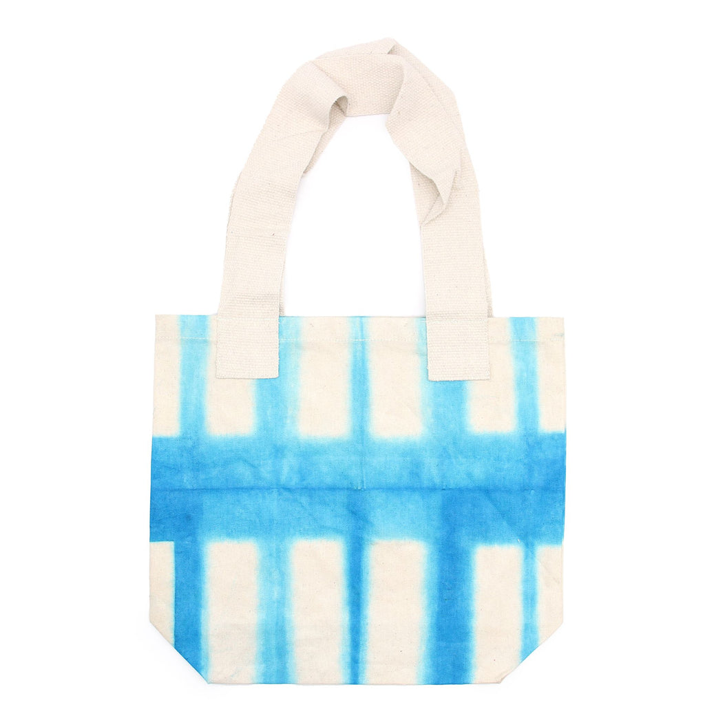Tie-Dye Cotton Bag - Sky Blue Blocks with Natural Handle - 38x42cm