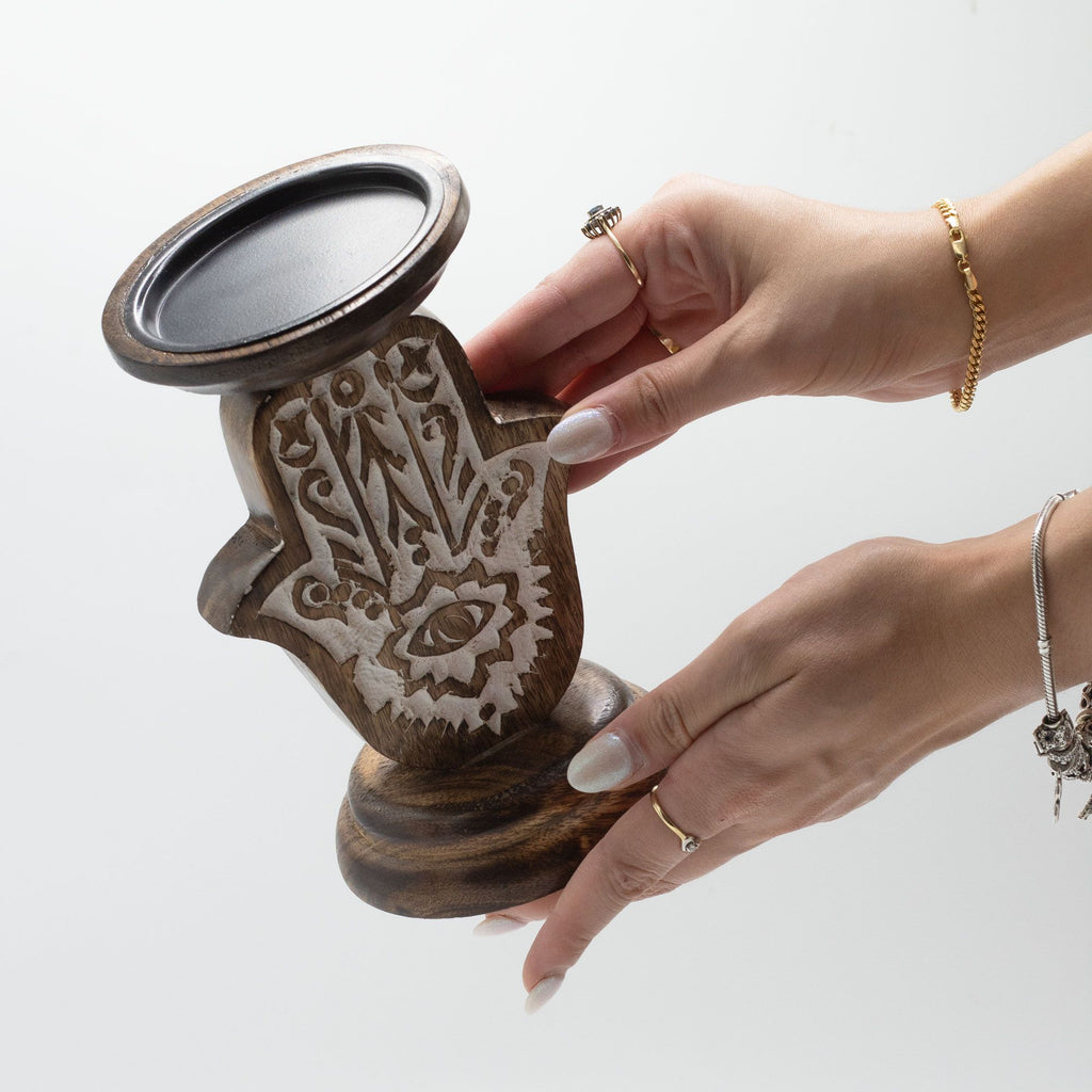 Mango Wood Hamsa Candle Stand - Small 18x11cm – view 4