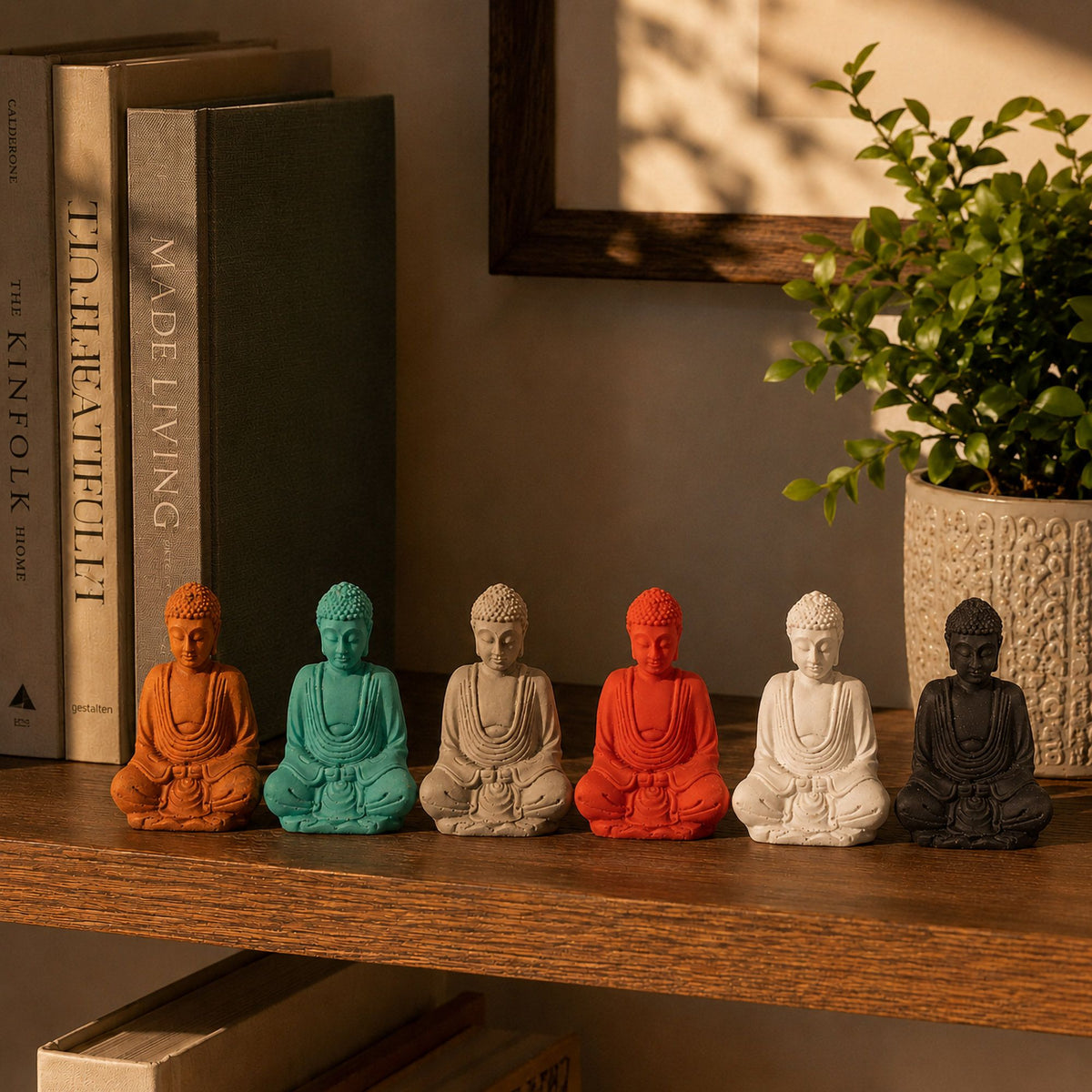 Matt Mini Buddha Statues - Assorted Colours, Set of 6 – view 6