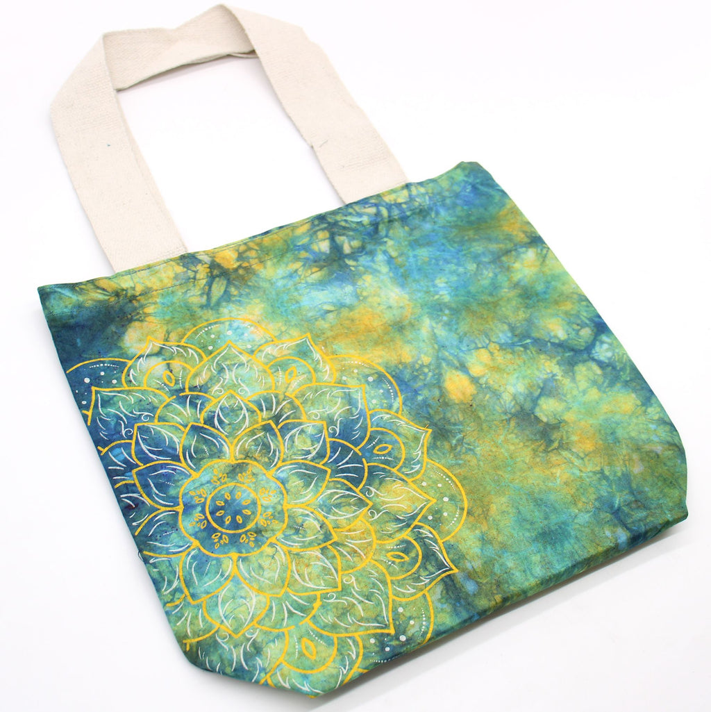 Tie-Dye Cotton Bag - Mandala Print - Green/Blue - Natural Handle – view 3