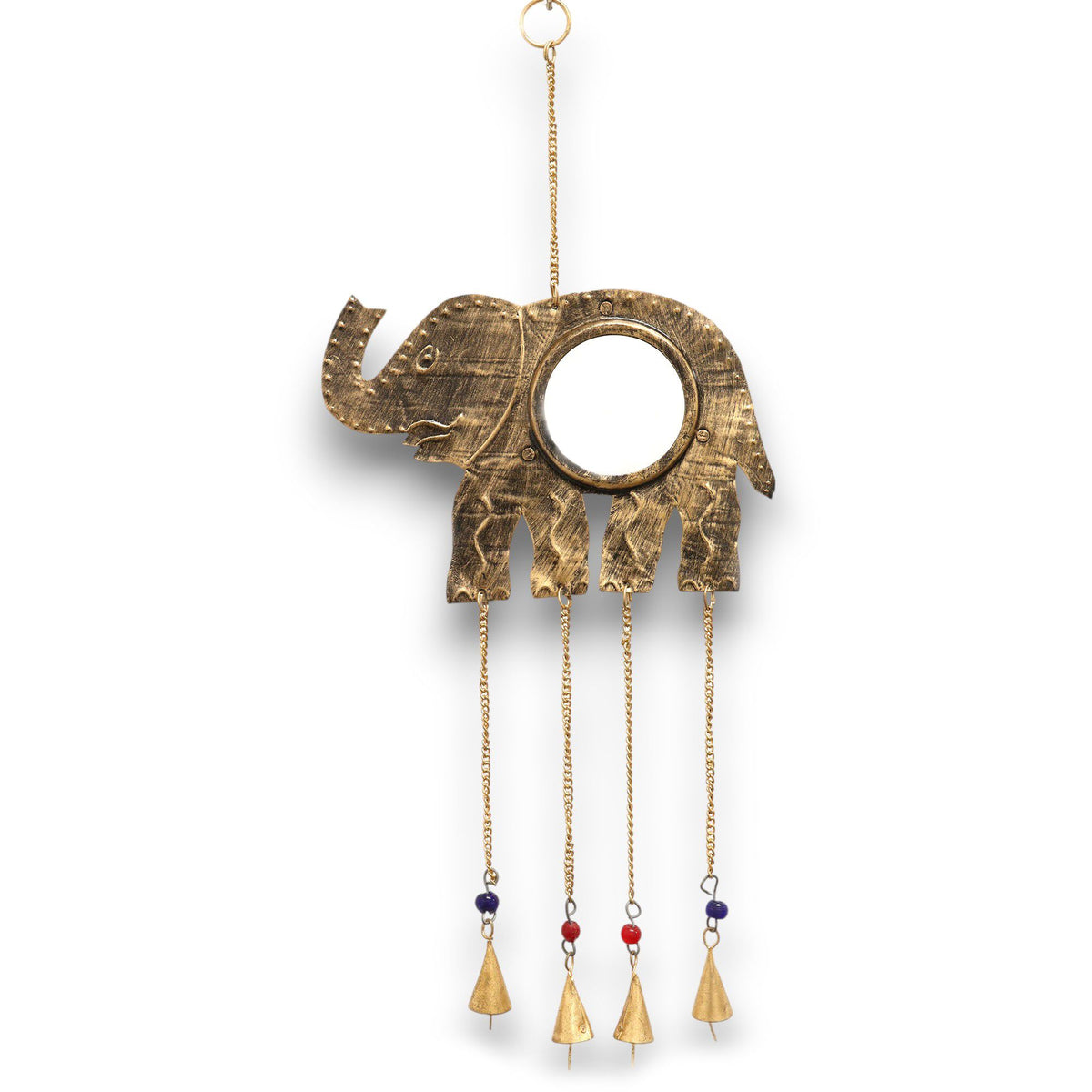 Elephant Mirror Wind Chime - 4 Bells, 24x60cm