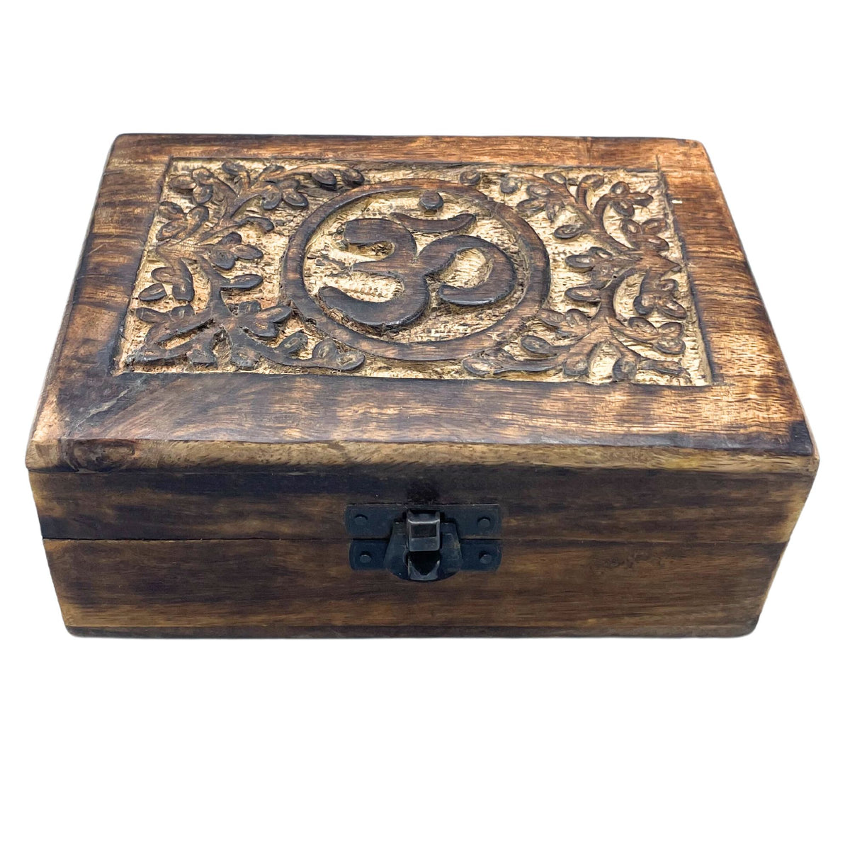 Medium Mango Wood Keepsake Box 15x10x6cm - Om