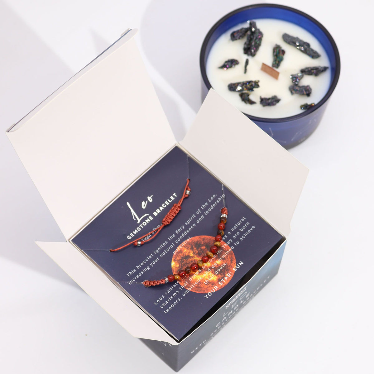 Leo Zodiac Crystal Candle with Gemstone Bracelet – view 4
