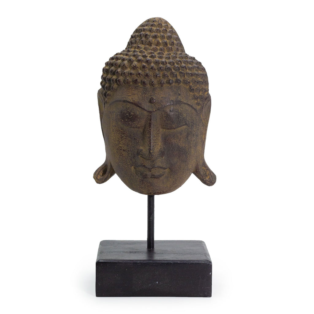 Large Buddha Head Statue on Stand, Grey – view 2