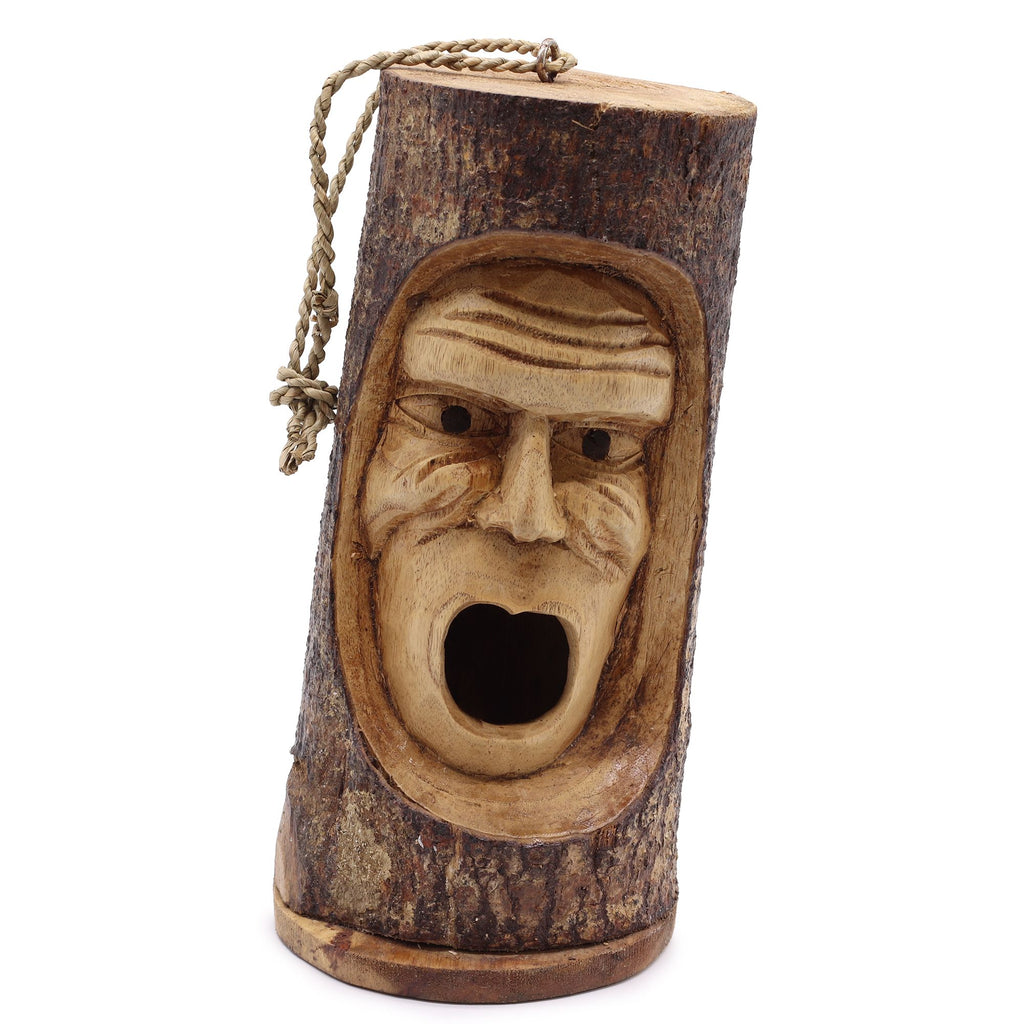 Carved Tree Trunk Birdhouse, Grumpy Old Man Face – view 5
