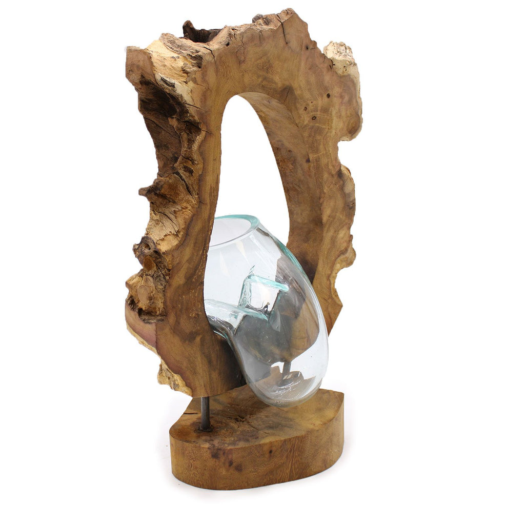 Molten Glass Hanging Art Vase on Wood – view 8