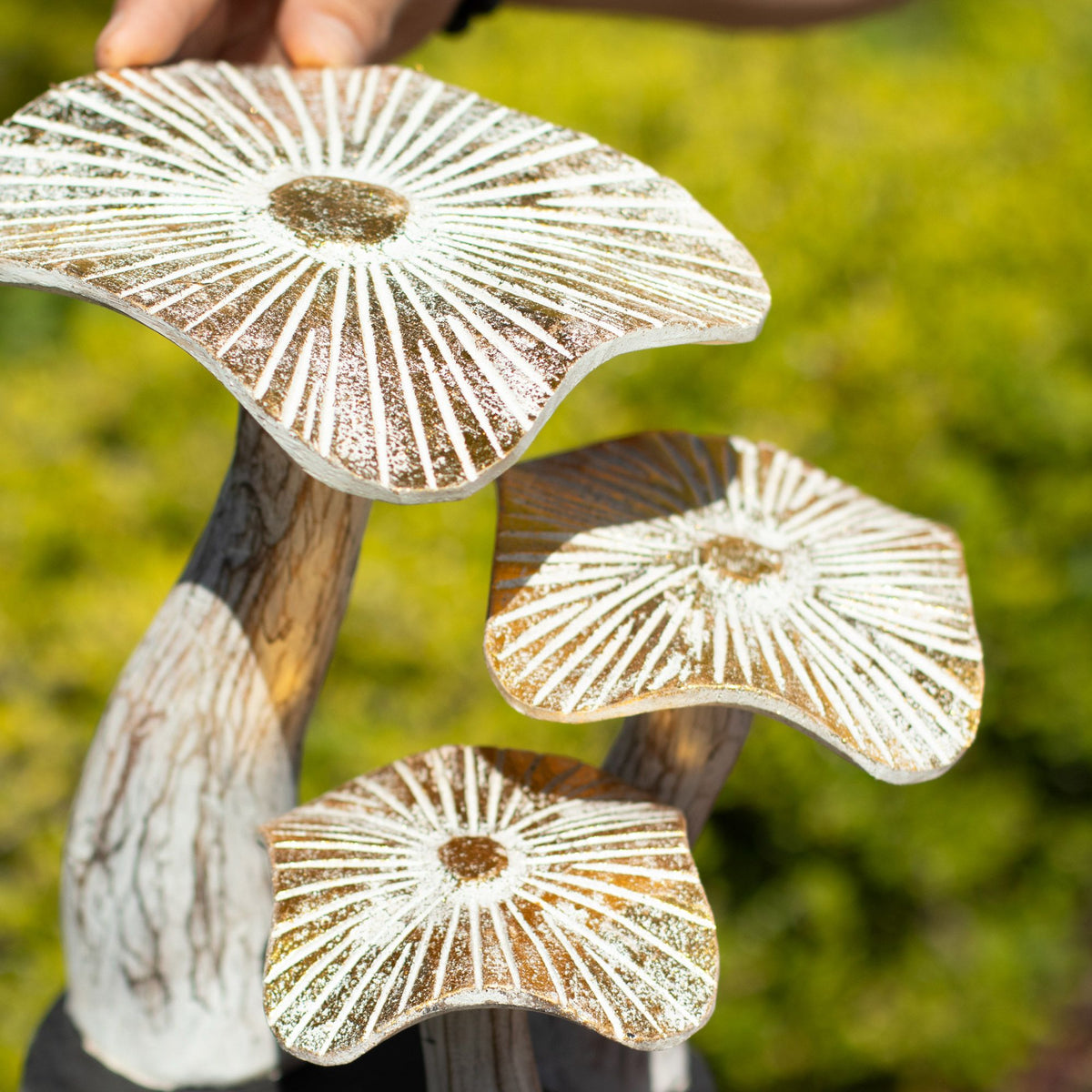 Golden Mushroom Wood Sculpture - Medium 25cm Whitewash – view 4