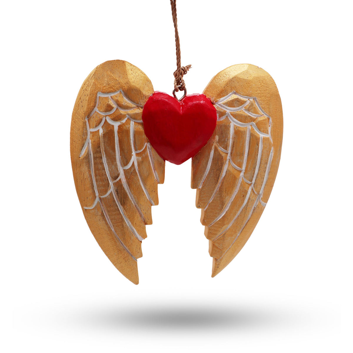 Gold Christmas Angel Wing & Heart Ornaments - White Detail, Set of 2