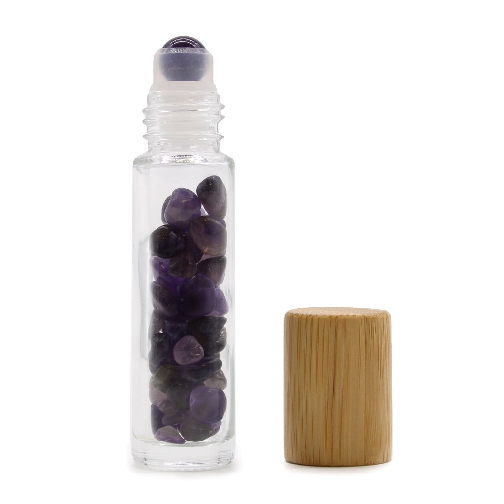Amethyst Roller Bottle with Wooden Cap, 5ml, 8.8cm