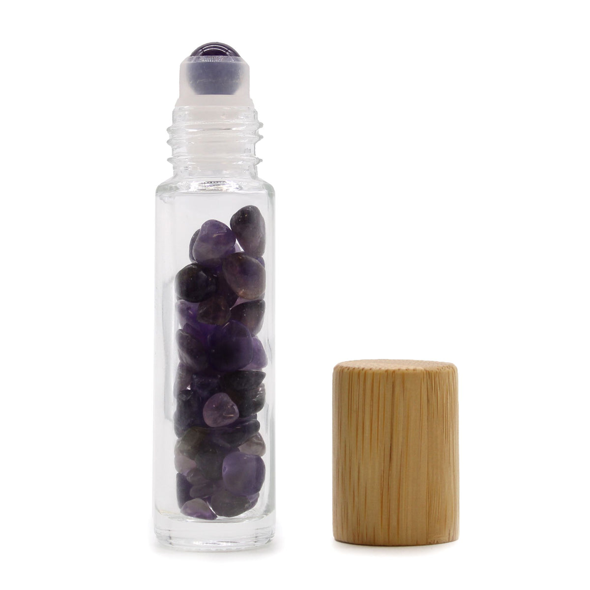 Amethyst Roller Bottle with Wooden Cap, 5ml, 8.8cm