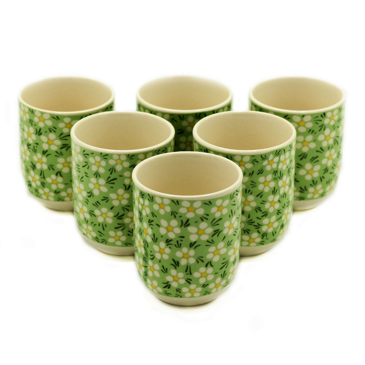 Herbal Tea Cups - Green Daisy, Set of 6