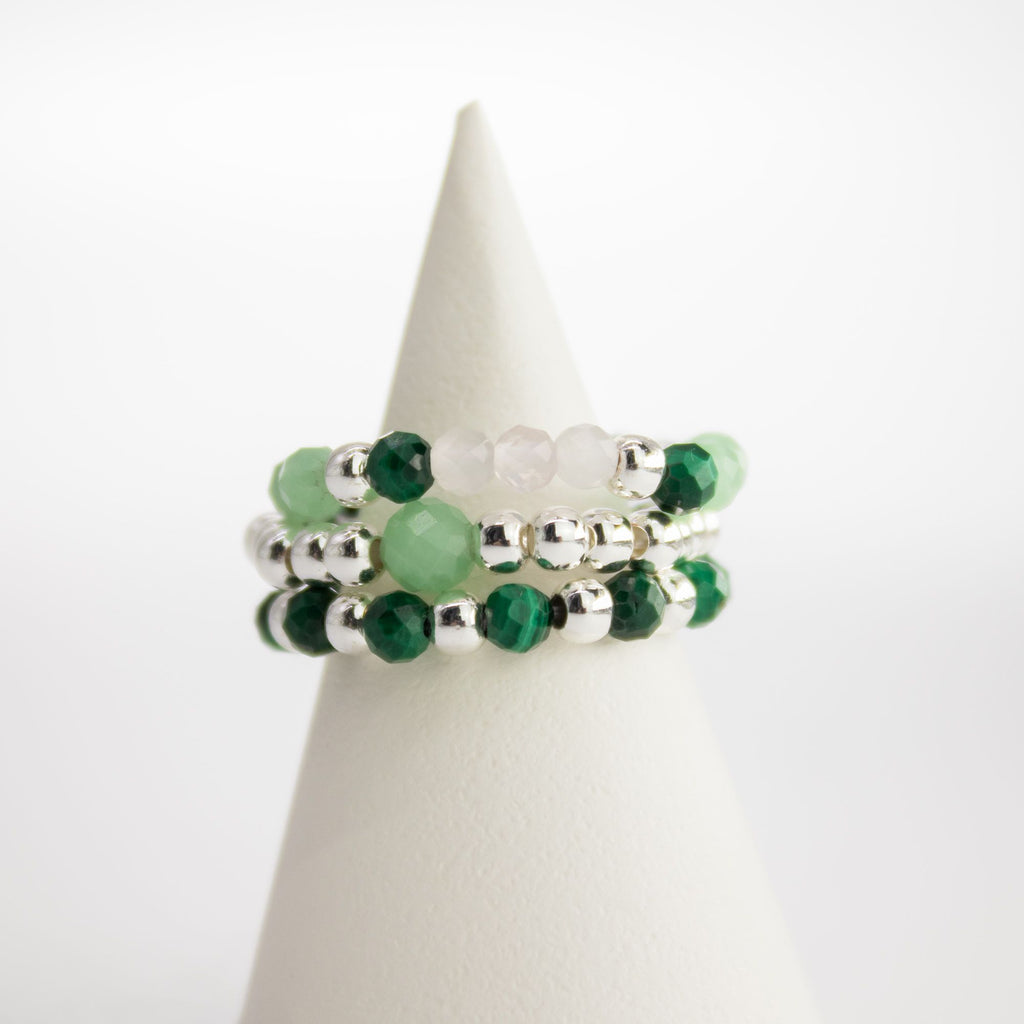 Nymph Gemstone Ring Set - Forest Spirit Aventurine & Rose Quartz – view 7