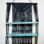 Macrame Hanging Shelf - Black Wood, Turquoise Rope, 150 cm – view 8