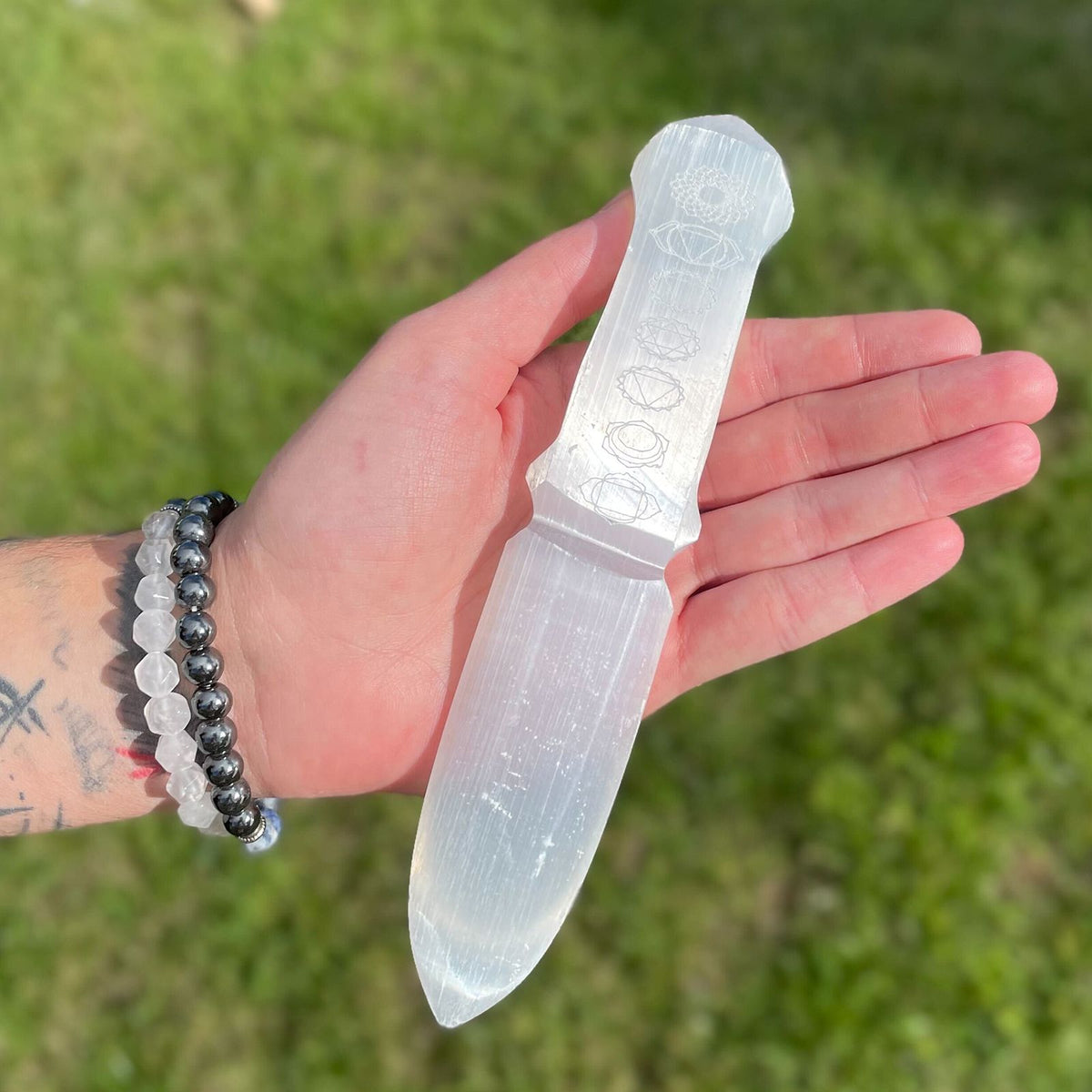 Selenite Ritual Knife, Chakra Handle, 20cm – view 5