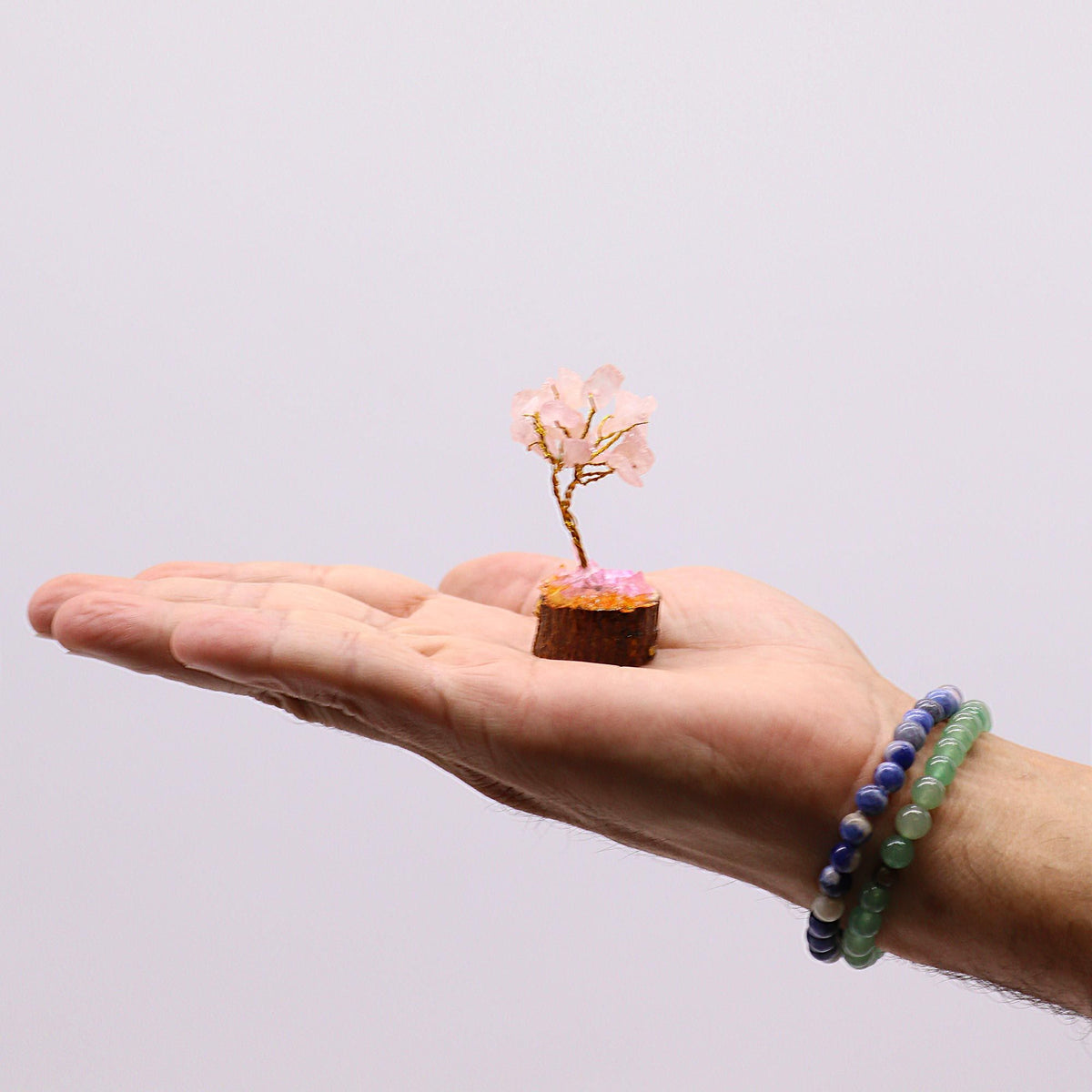 Rose Quartz Mini Gemstone Tree on Wood Base, 15 Stones – view 4
