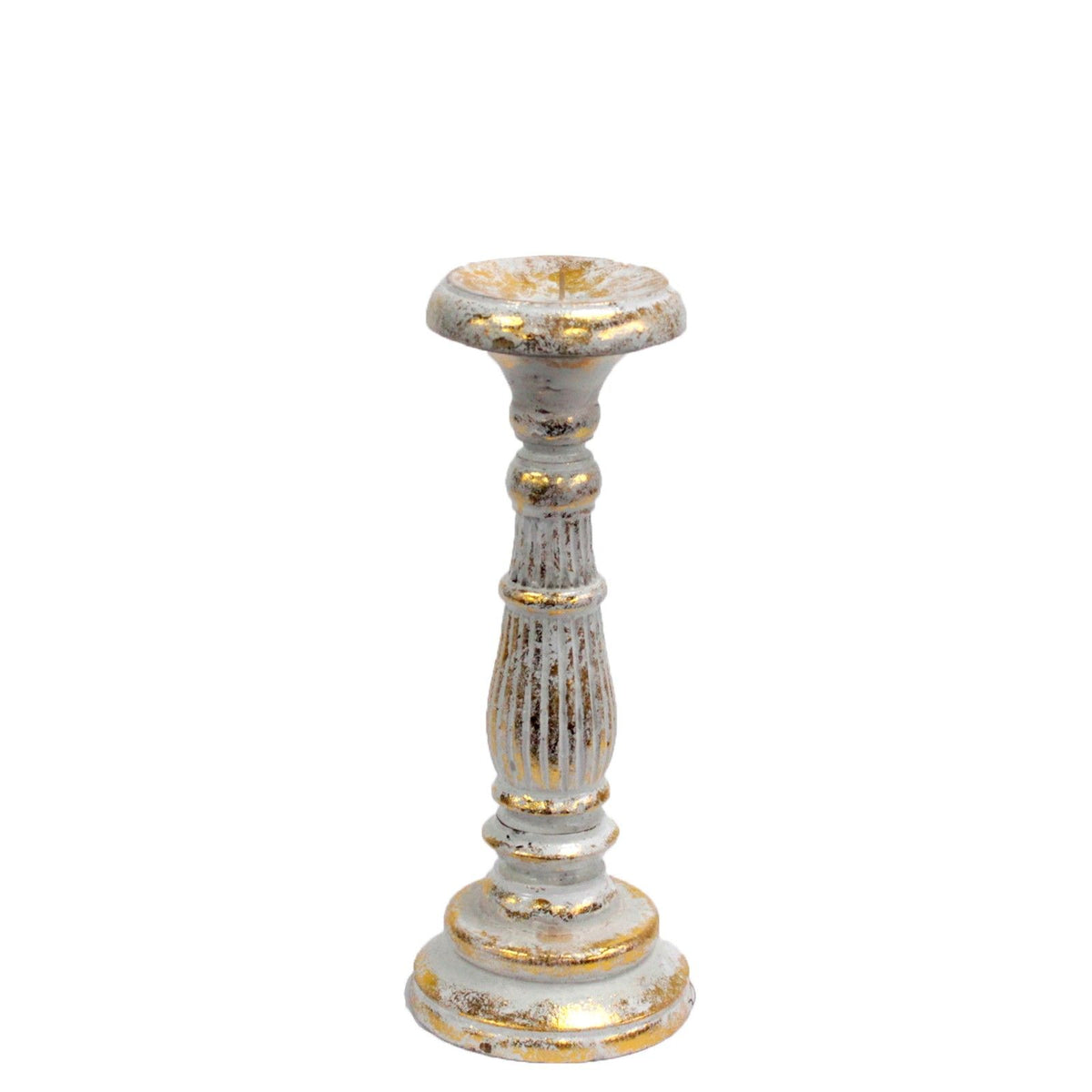 Small Wooden Candle Stand - White & Gold, 30cm