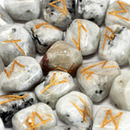 Rainbow Moonstone Rune Stone Set in Cotton Pouch