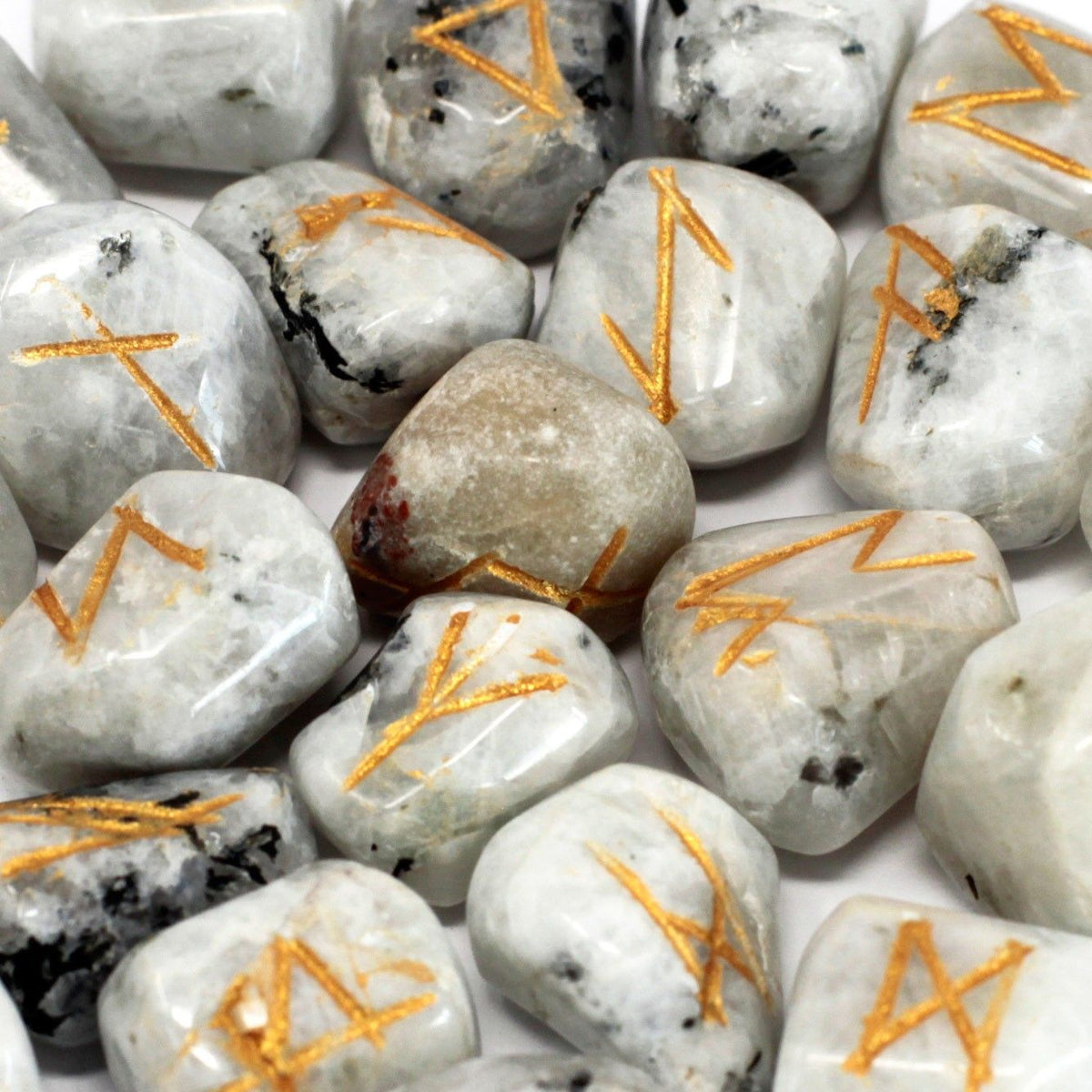 Rainbow Moonstone Rune Stone Set in Cotton Pouch