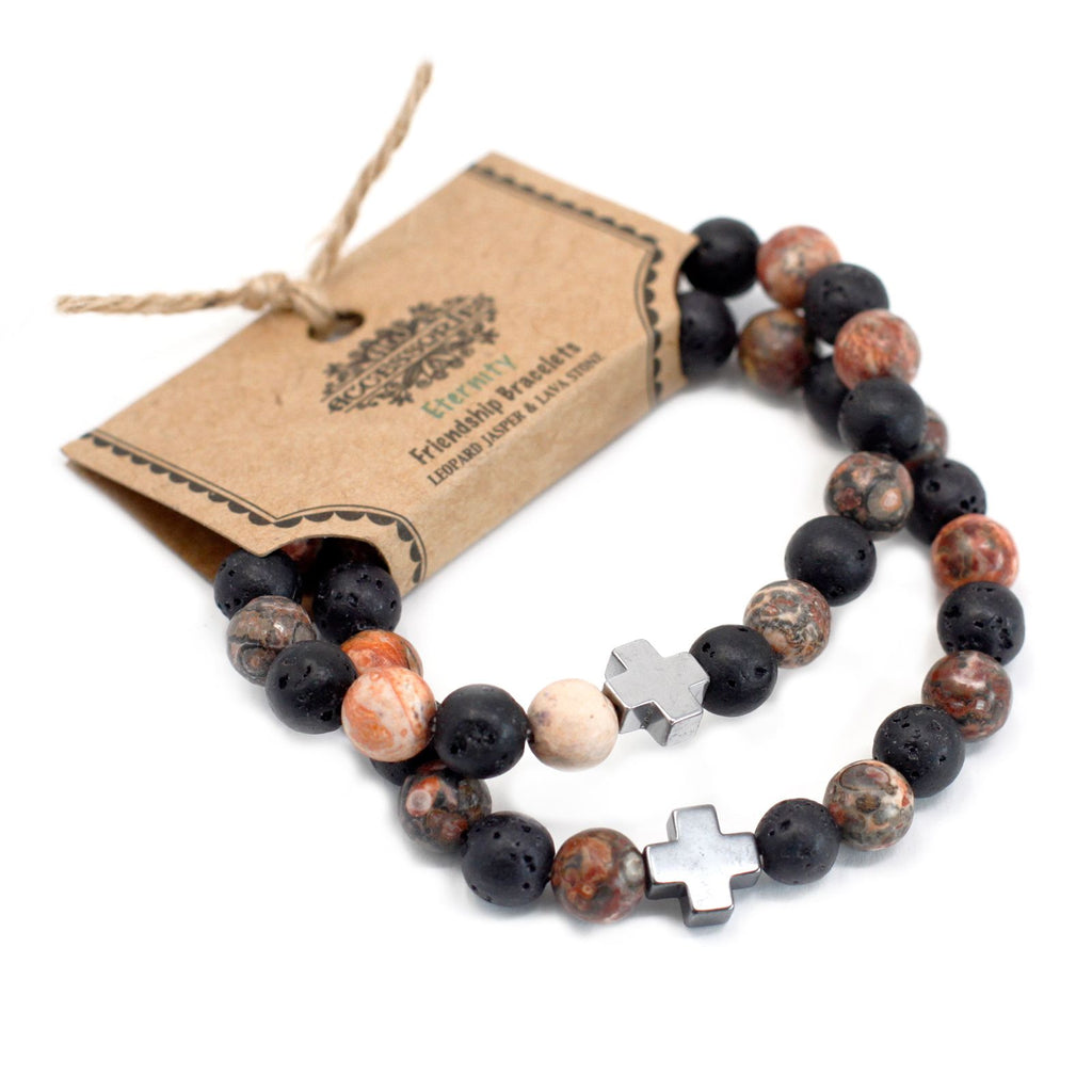 Eternity Friendship Bracelet Set - Leopard Skin Jasper & Lava Stone – view 7