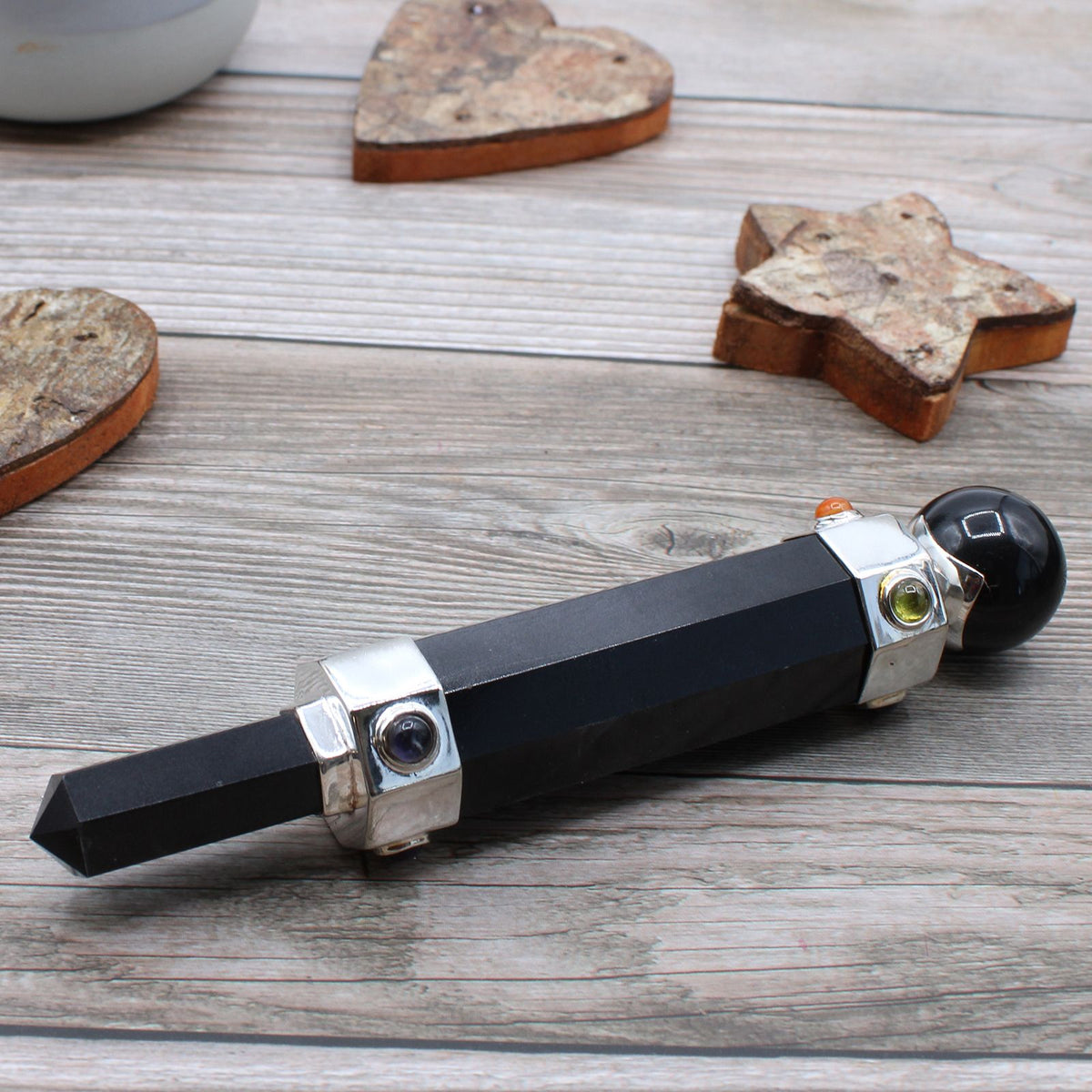 Hexagonal Crystal Healing Wand - Black Agate - 12cm – view 5