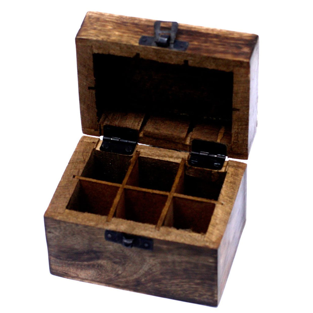 Carved Mango Wood Essential Oil Box - Holds 6 Bottles – view 3