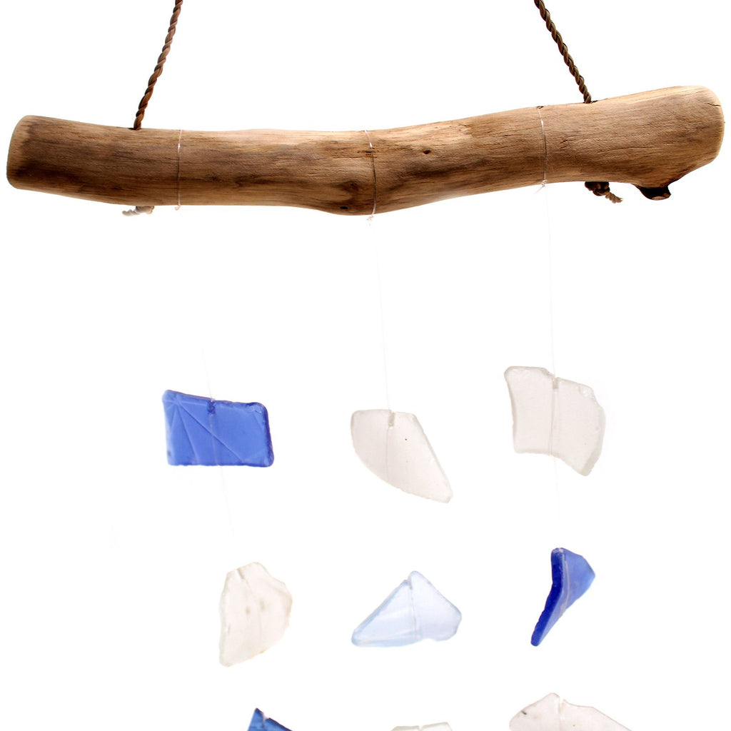 Recycled Glass Wind Chime - Three Drops, Blue & White – view 2