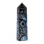 Engraved Black Obsidian Point - Sky Blue Celestial Symbols – view 3