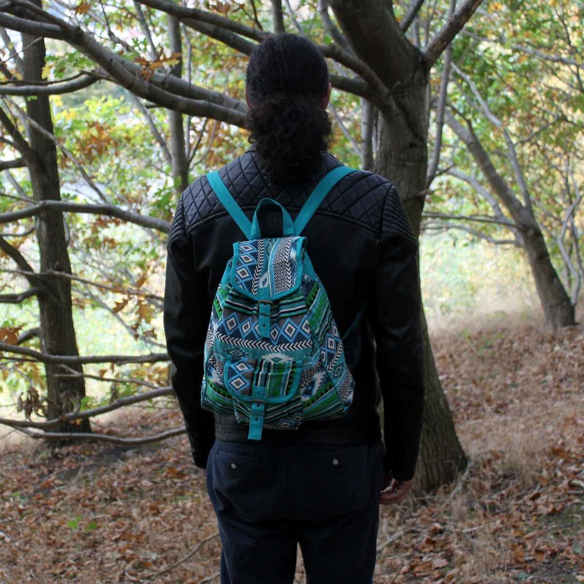 Teal Jacquard Backpack - Nepal Style