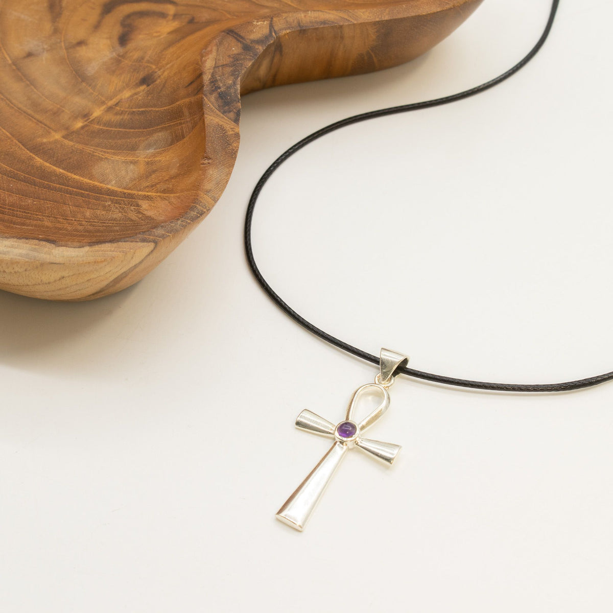 Ankh Symbol Pendant Necklace on Silver Plated Cord 45cm