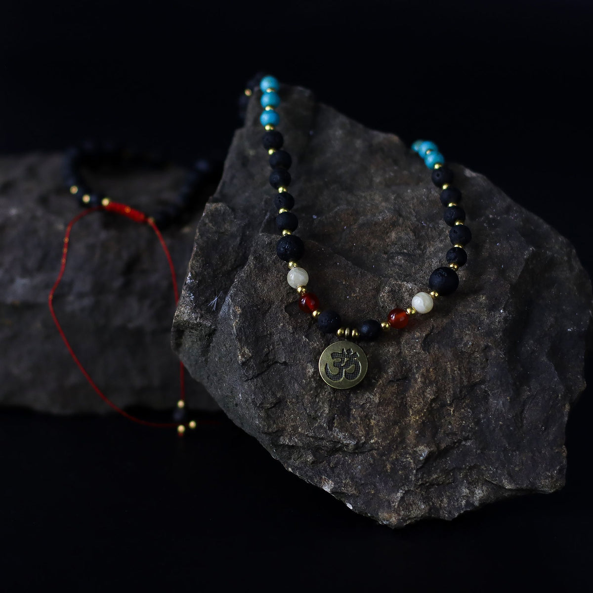 Lava Stone Necklace with Om Pendant 42cm - Spiritual Awakening – view 3