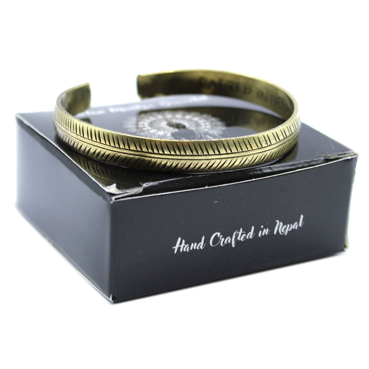 Solid Brass Tibetan Bracelet - Slim Tribal Leaf – view 2