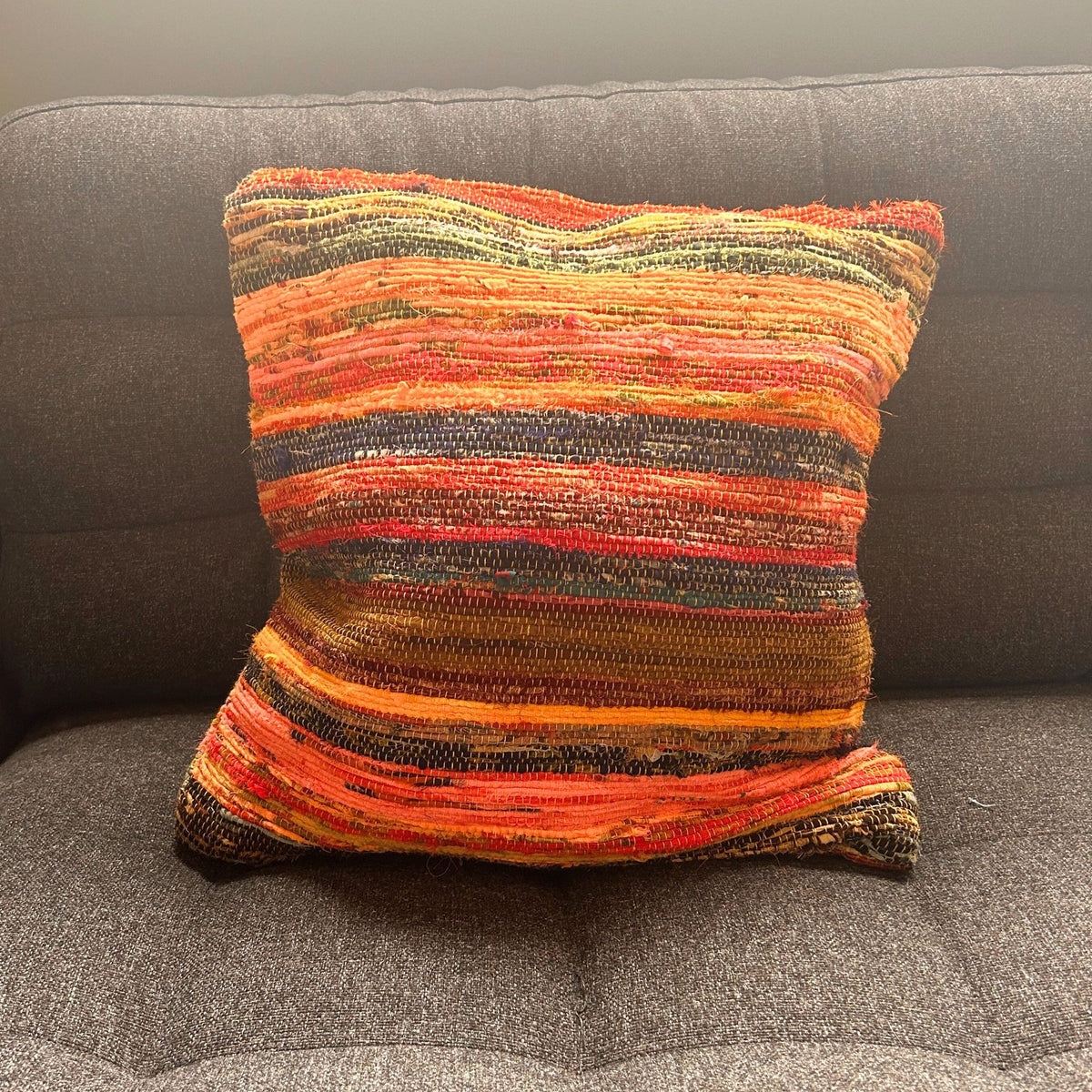 Rag Rug Cushion Cover - Sunrise Oranges - 40x40cm