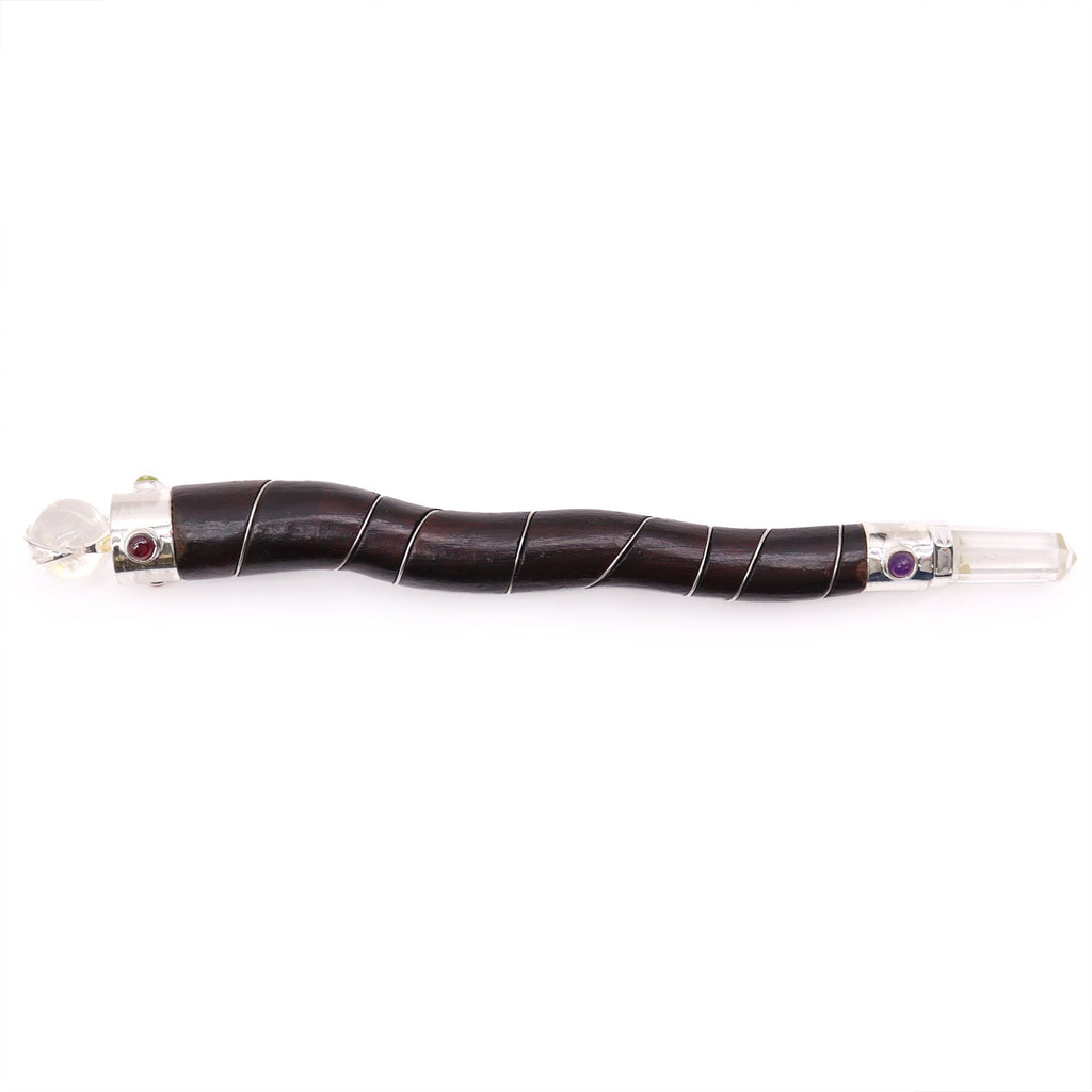 Natural Curved Wood and Rock Quartz Wand - 22cm – view 2